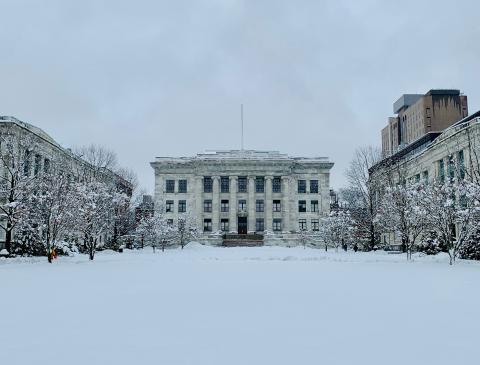 Harvard Medical School quad in winter